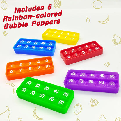 1-20 Ten Frame Pop Board, 6PACK Fidgets for Classroom, Quiet Sensory Toys Bubble Poppers, Pop for Counting Math, Focus Tools for Kids, Montessori Educational Toy Gift for Kindergarten
