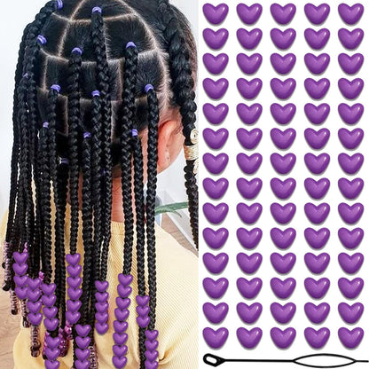 90PCS Light Pink Heart Beads for Braids Hair Jewelry Loc Dreadlock Accessories Cute Heart-Shaped Pony Bead