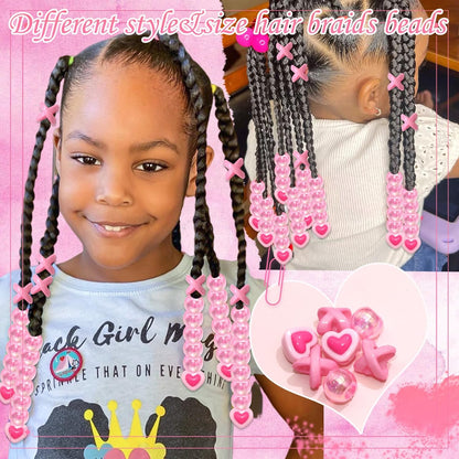 60PCS Purple Braids Beads 3 Styles Dreadlock Bead Accessories Cute Hair Jewelry AB Round Bead Decoration for Kids Girls