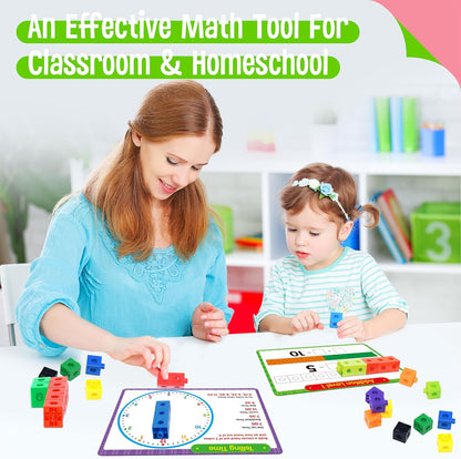 SpriteGru Math Linking Cubes, Math Cubes Manipulatives with Activity Cards Linking Cube Math Counters for Kids Kindergarten Learning Activities