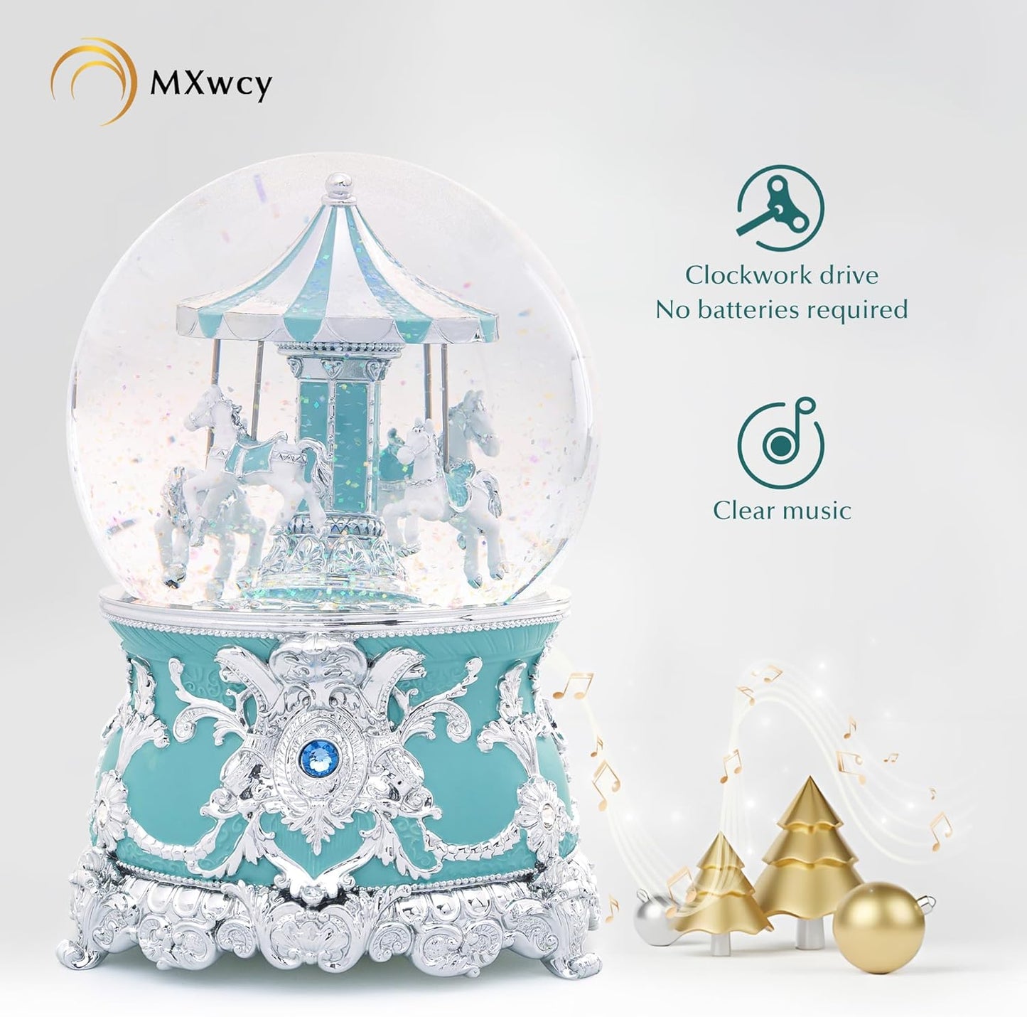 Carousel Music Box Gold & Ivory Christmas Snow Globes, 8.3" Rotate Carousel Snow Globe for Kids & Adults, Classic Wind up Musical Snow Globe Birthday Gifts for Women Girls, Carousel Horse Home Decor