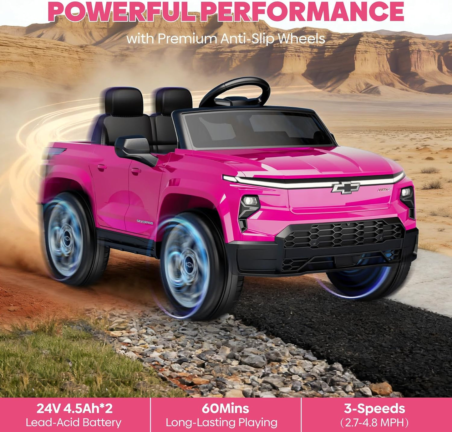 24V Licensed Chevrolet Silverado Electric Car for Kids, Ride on Toys for Toddlers with Remote Control, Soft Start, LED Lights, Music Player, Seat Belts, Easy to Assemble, Black