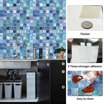 Wall Tiles Peel and Stick 12x12 Inch Ocean Coral Fish Pattern Vinyl Stickers Self Adhesive Tiles for Kitchen Bathroom Shower Laundry Room Aquarium Theme Home Renovation DIY Decor