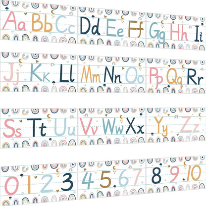 gisgfim 12 Pieces Alphabet Bulletin Board Strips Set Boho Rainbow Alphabet Line ABC Alphabet Banner & Number Border Posters for Preschool Kindergarten Classroom Playroom Bedroom (Boho)