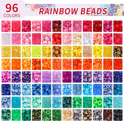 Bracelet Making Kit 96 Colors Pony Beads 3300pcs Friendship Bracelet Kit Rainbow Kandi Beads with Letter and Heart Beads Elastic Threads for Kids Adults Keychain Jewelry Necklace Making