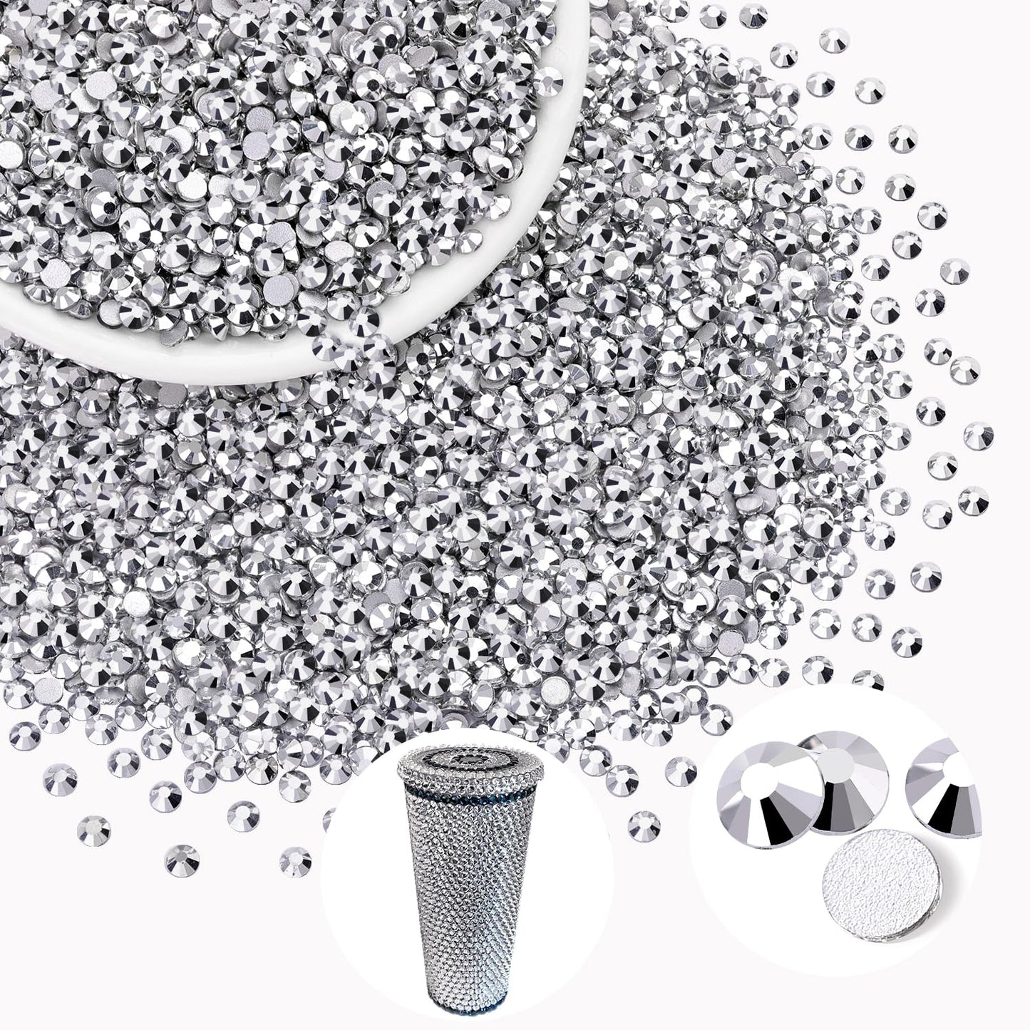 5000PCS SS6/2mm Glass Crystal Rhinestones (Clear), Bedazzling Flatback Rhinestones for Crafting DIY Crafts Nail Art Makeup Decoration, Gems Diamond Charms for Tumbler Shoes Clothing Mug