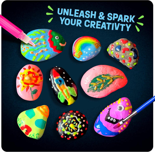 Dan&Darci Rock Painting Kit for Kids - Arts and Crafts for Girls & Boys Ages 6-12 - Craft Kits Art Set - Supplies for Rocks Paint - Best Tween Gift Ideas for Kid Activities Age 6 7 8 9 10 11
