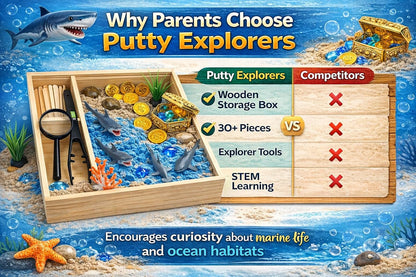 Shark Sensory Bin Kit for Kids - Ocean Sensory Play Kit with Wooden Storage Box, Moldable Sand, Sharks & Treasure Chest - Montessori STEM Learning Toy, Shark Gifts for Boys & Girls Ages 4-8