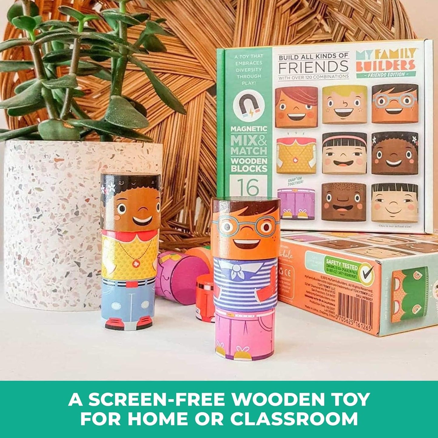 16-Piece Multiracial Magnetic Friends Play Set, Wooden Diversity Building Blocks for Kids, Multicultural Dolls for Creative Play & SEL Development – Ages 1+