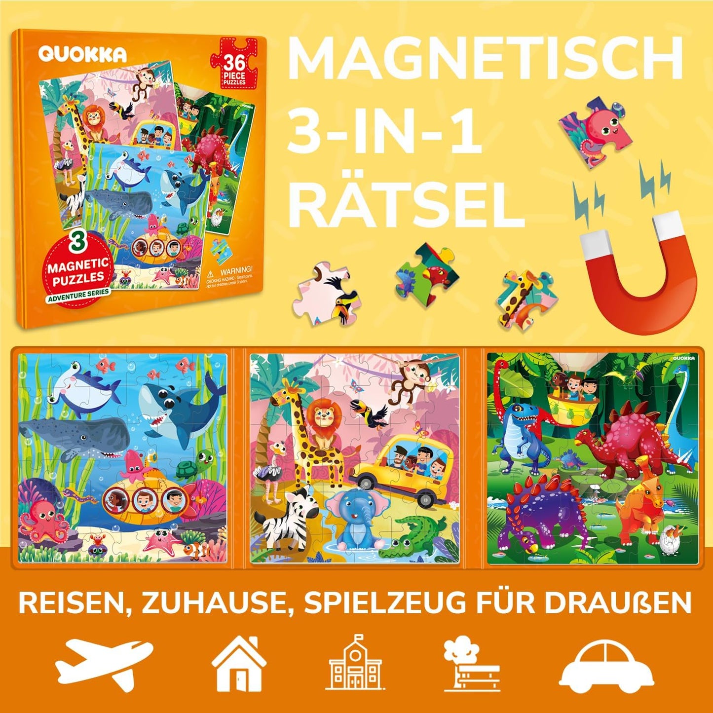 QUOKKA Magnetic Puzzles for Kids Ages 4-6 – Magnetic Fractions Learning Set for Kids 6-12 – Math Games for Homeschooling, Classrooms & Travel – 110 Magnets, 12 Task Pages, Marker – Toddler Travel Toys
