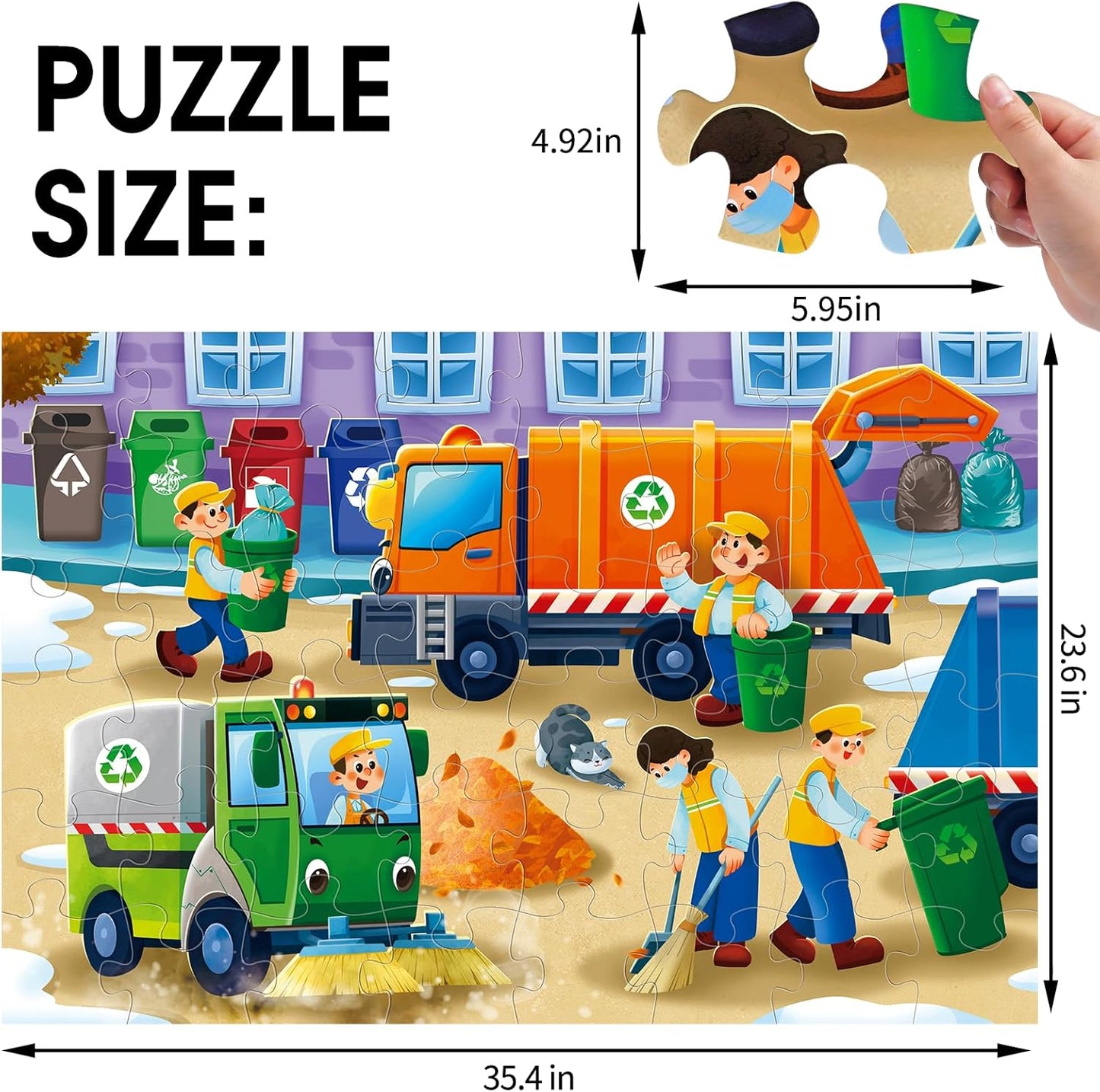 Jumbo Floor Puzzle for Kids,Construction Site Jigsaw Large Puzzles,48 Piece Construction Vehicle Puzzle for Toddler Ages 3-5,Children Learning Preschool Educational Toys,Gift for 4-8 Years Old