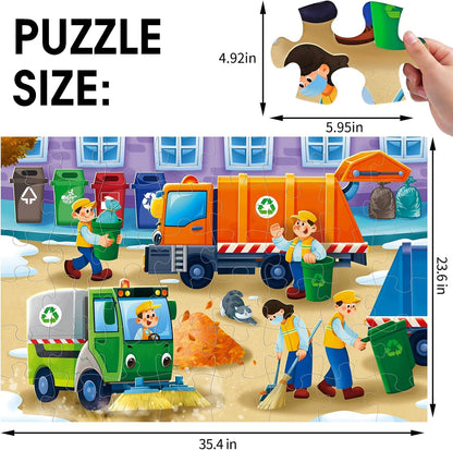 Jumbo Floor Puzzle for Kids,Construction Site Jigsaw Large Puzzles,48 Piece Construction Vehicle Puzzle for Toddler Ages 3-5,Children Learning Preschool Educational Toys,Gift for 4-8 Years Old