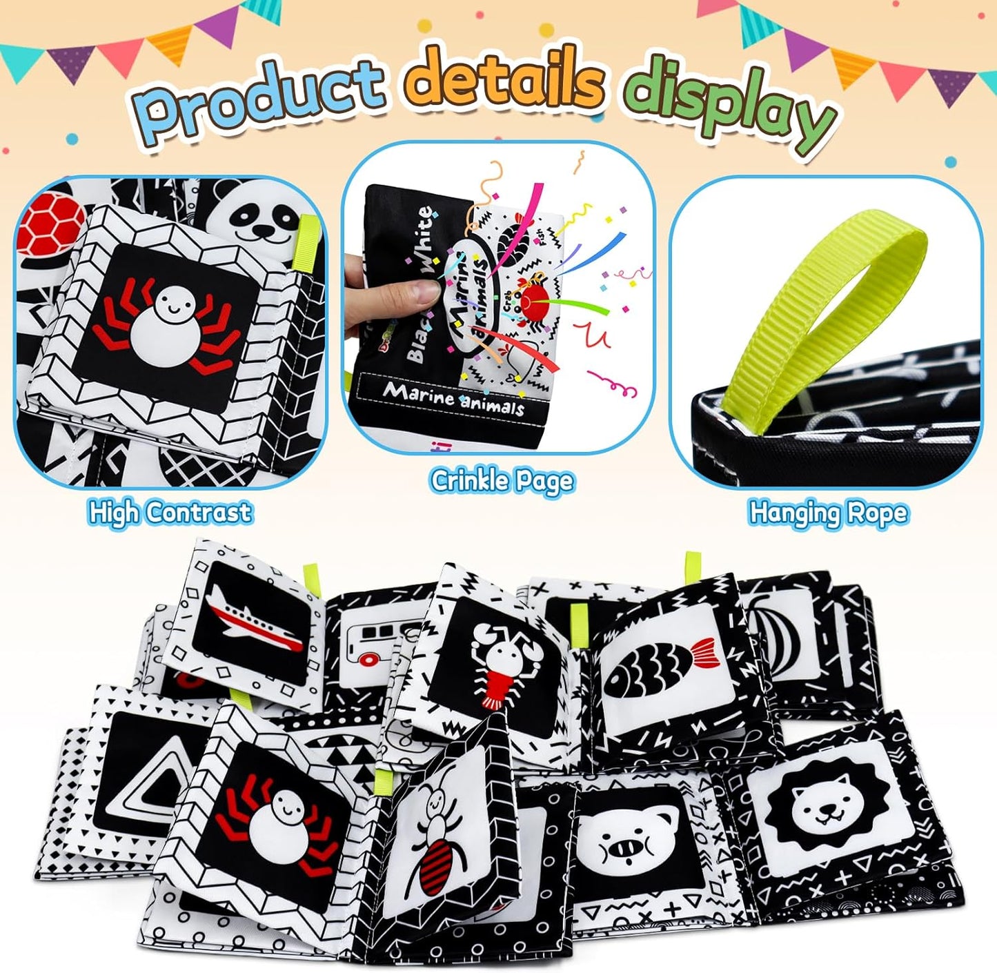 Dr.Rapeti Soft Cloth Books Baby Books Bath Books 6-Pack for Baby Infant Toddler Kids Crinkle Squeaky Washable Chewable Non-Toxic Early Educational Giftable