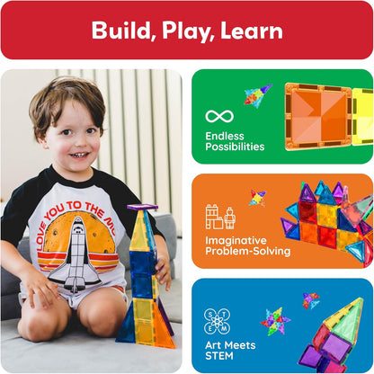PicassoTiles 40pc Nano Mini Magnetic Tile Construction Building Blocks Travel Toy Set with Storage Case STEM Educational Fun Learning Magnet Tiles Stacking Toys for Toddlers Girls Boys Ages 3+ PN01