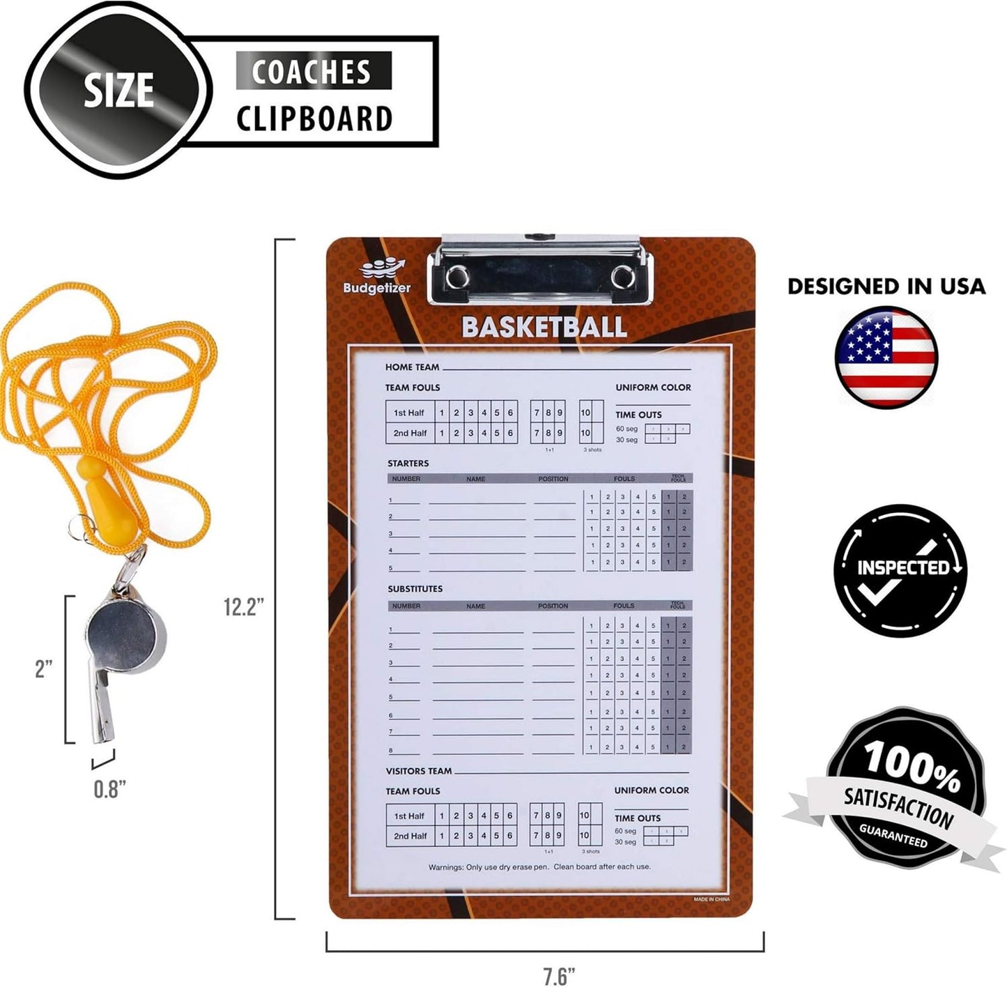 Dry Erase Coaches Clipboard - Includes Whistle and Dry Erase Markers - Double Sided Coach Whiteboard