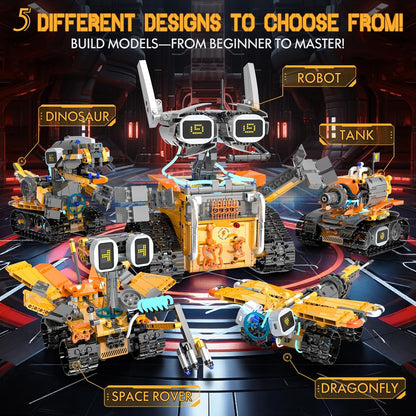 5in1 STEM Robot Building Kits for Kids 6-12, App & Remote Control STEM Dinosaur Tank Robot Building Toys for Kids, 890Pcs DIY Science Building Sets, Erector Sets for Boys Girls Birthday Xmas Gifts