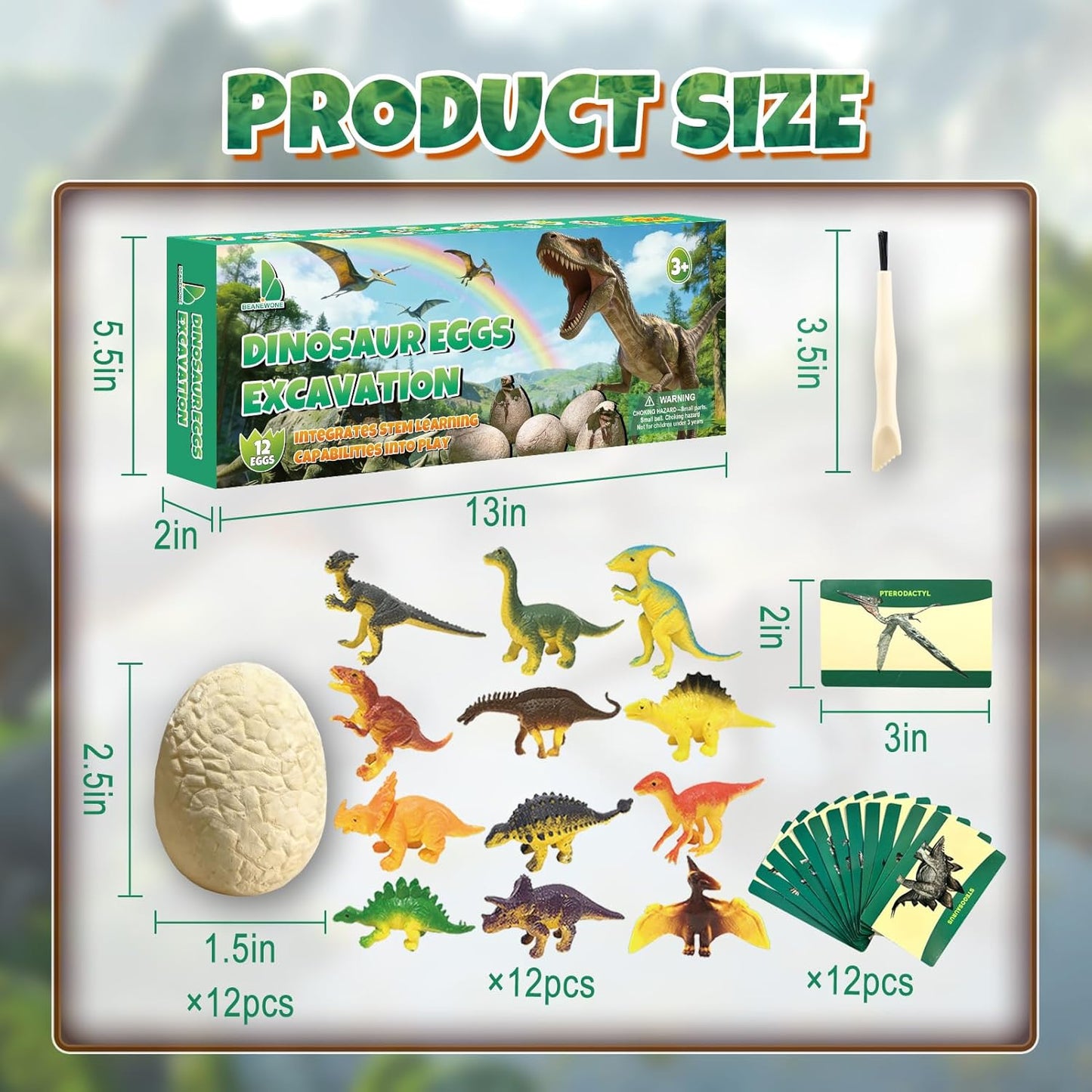 Easter Dino Eggs Dig Kit - 12 Colorful Dinosaur Easter Eggs with Dinosaur Figures, 12 Dig Tools for Easter Egg Hunt, Easter Basket Stuffers & Easter Toys and Games (Colorful)