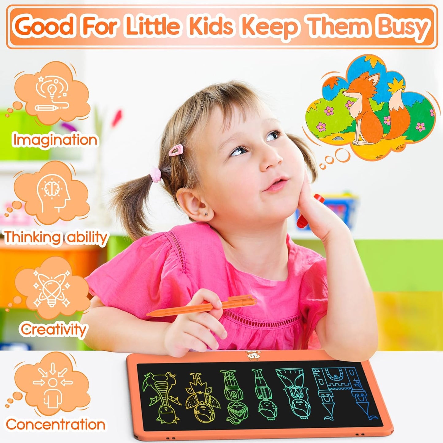 Hockvill LCD Writing Tablet for Kids, 16Inch Toys for Girls Boys Drawing Pad for 3 4 5 6 7 Year Old Kid, Toddler Doodle Board Christmas Birthday Gift for Kids，Erase Lock Writing Board