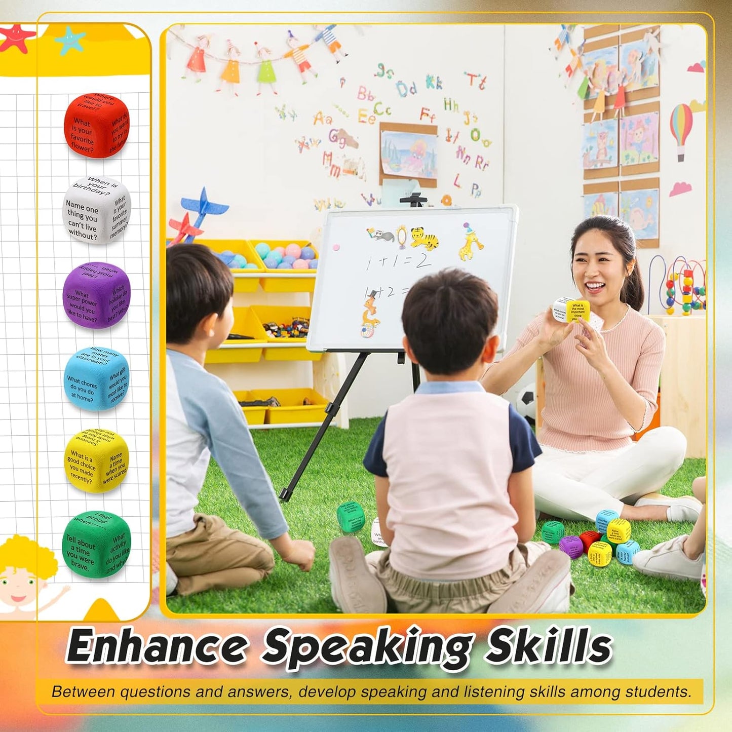 Hanaive 12 Pcs Learning Conversation Cubes Social Emotional Learning Dice Family Dice Game Speech Therapy School Counselor Supplies for Kids Teacher Family Classroom(Foam)