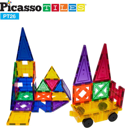PicassoTiles Magnetic Building Block Set Geometry Shape Magnet Tiles Construction Toy STEM Learning Kit Educational Playset Playboard Pretend Play Stacking Blocks Child Brain Development PT16
