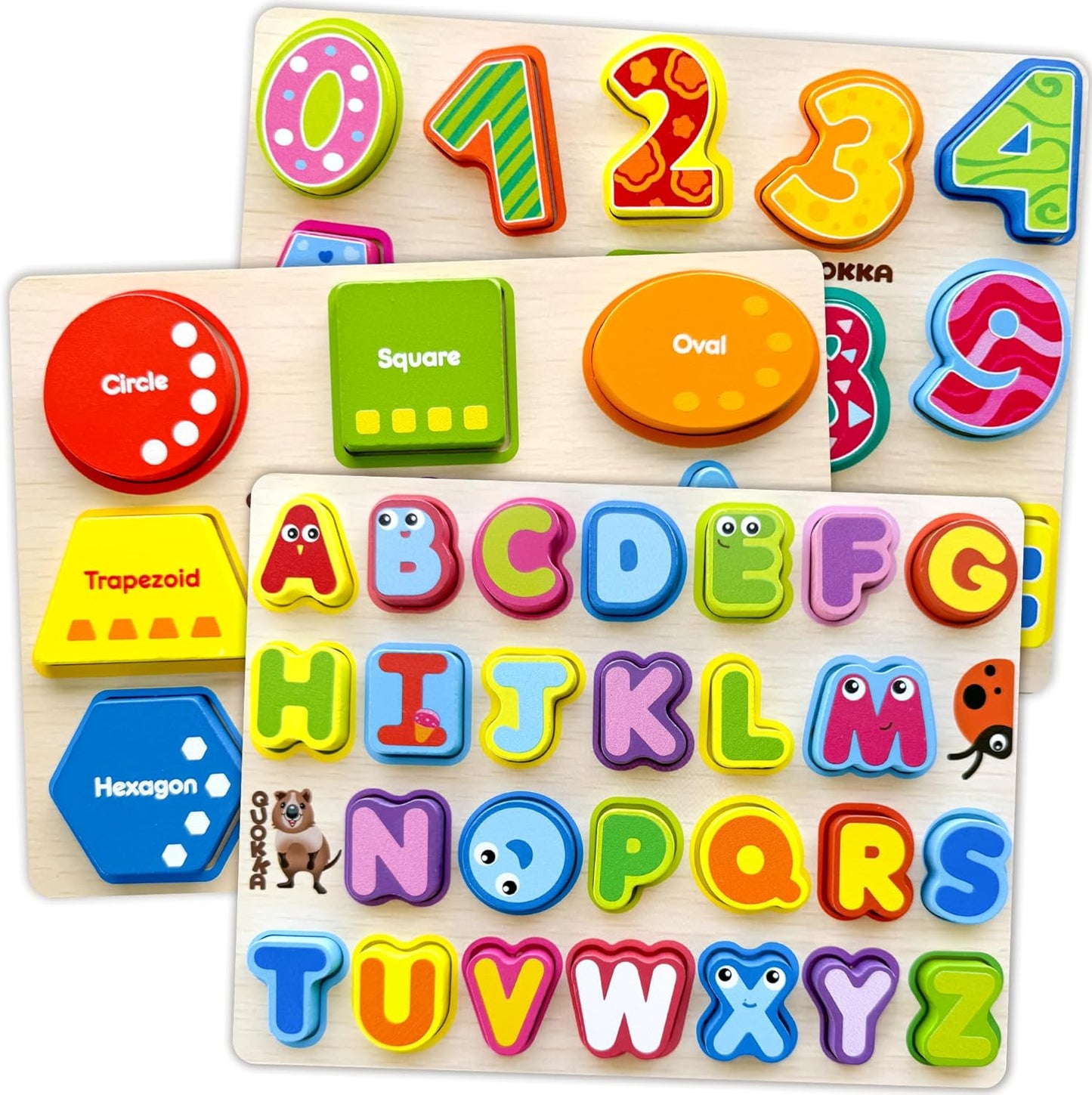 QUOKKA Wooden Puzzles for Toddlers 1-3 – 3xSET Toddler Puzzles Ages 2-4 – Montessori Animal Chunky Puzzle for Kids 3-5 – Wood Learning Toy for Boy and Girl – FSC Certified Wood