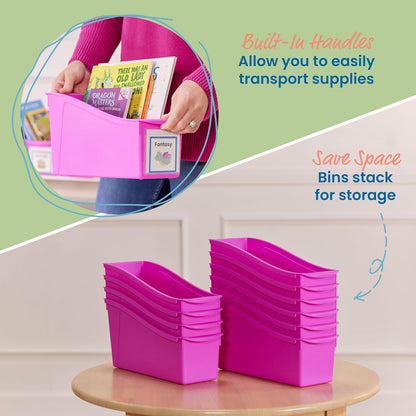ECR4Kids Linking Plastic Storage Book Bin, Multipurpose Organization, Neon Purple, 10-Piece
