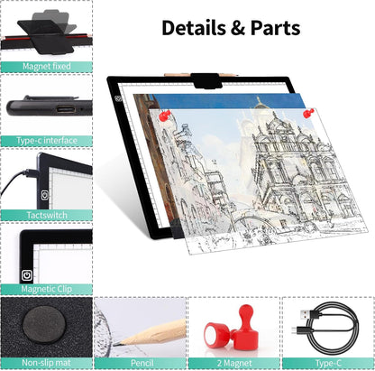 A3 Light Pad for Diamond Painting - Tracing Light Box with Stand, Stepless Dimmable 3 Levels Brightness Light Board, Ultra-Thin LED Light Pad for Weeding Vinyl, Drawing, Diamond Painting, Sketching