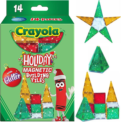 CreateOn Crayola Magnetic Tiles, Building Set for Kids, Magnetic Toys for Kids, Travel Toys, Classroom Sensory Toy Blocks, STEM & Montessori Tools for Boys & Girls Ages 3+, 14-Piece Set (Glitter)