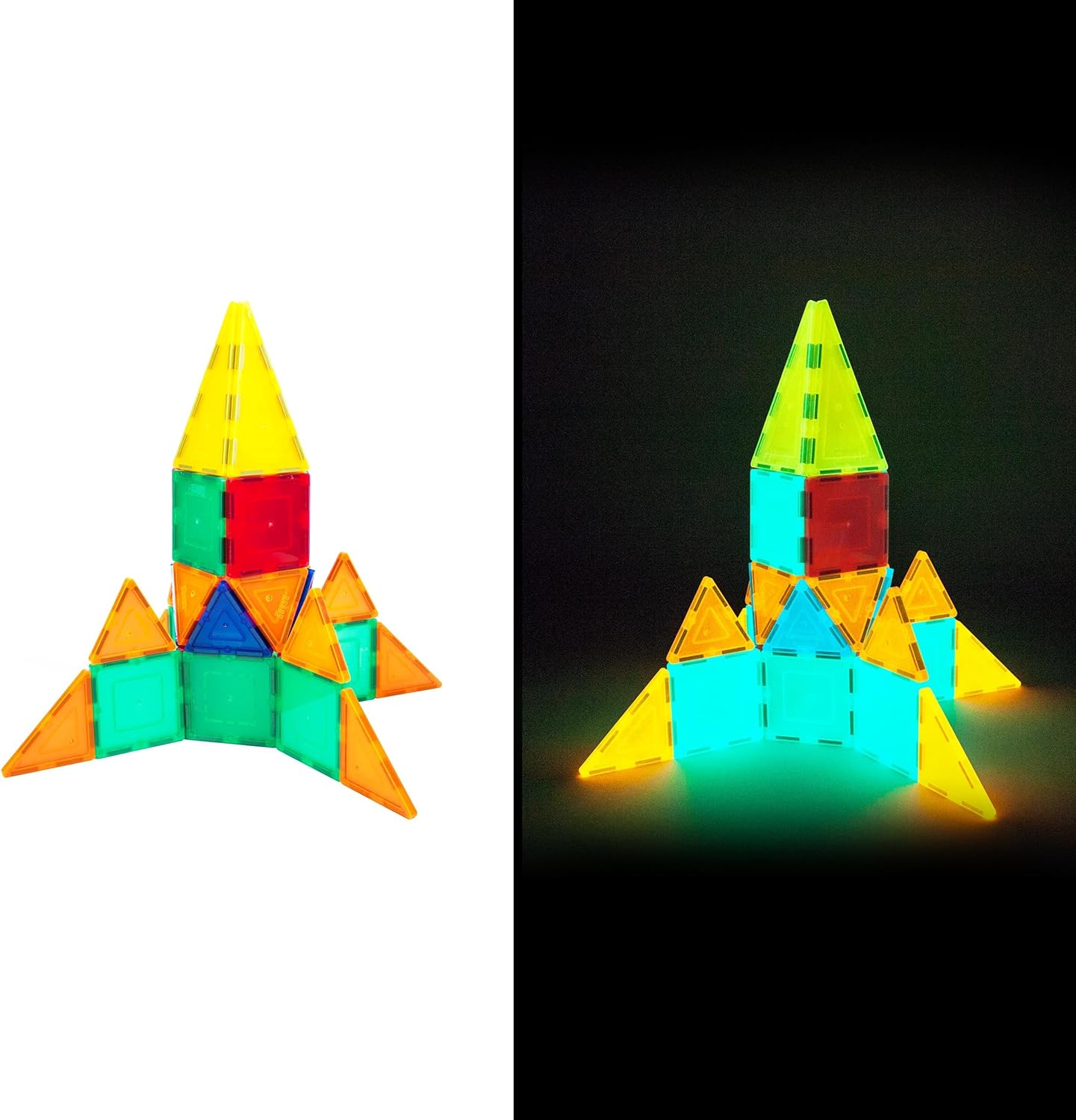 PicassoTiles Kids Toy Building Block Set Glow in The Dark Children Construction Kit Magnet Tiles Magnetic STEM Interlocking Playboard Educational Learning Stacking Blocks Child Brain Development PT60