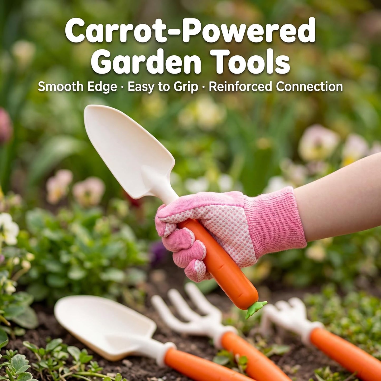 JOI MEW Kids Gardening Tools Set, Garden Toys w/Wooden Handle Alloy Rake,Fork,Trowel, Watering Can,Gloves,Tote Bag,Plant pots, DIY Bookmark Kits, Spring Summer Toy Outdoor Gift for Toddler Boy Girl
