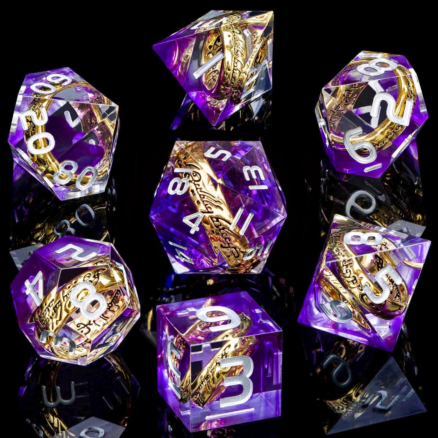 Magic Golden Ring DND Dice Set Sharp Edge Red Resin Dice with Box, for use with Dungeons Dragon RPG D&D Tabletop Games Lord D and D Polyhedral Dice Set