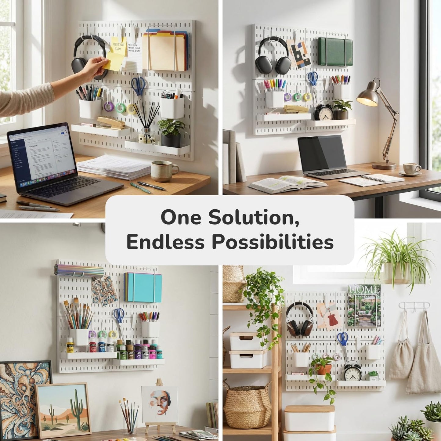Keepo Peg Board Wall Organizer – Plastic Pegboard Panels, Modular Peg Board Storage System for Home Office, Craft Room, Gaming Setup (White, 33″×22″)
