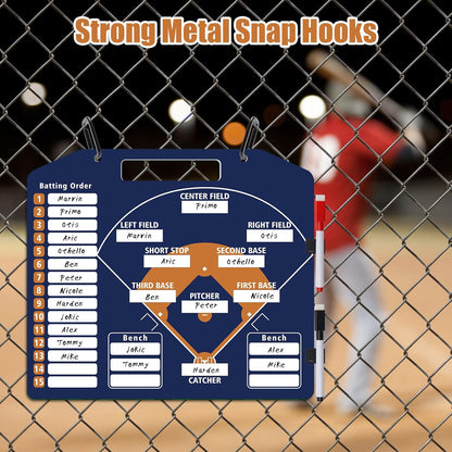 Baseball Coach Clipboard, Anglecai Double-Sided Dry Erase Baseball Lineup Board for Softball Dugout Board Baseball Coaching Board with 30 Lineup Card/ 10 Magnet/2 Marker/2 Hook (Green)