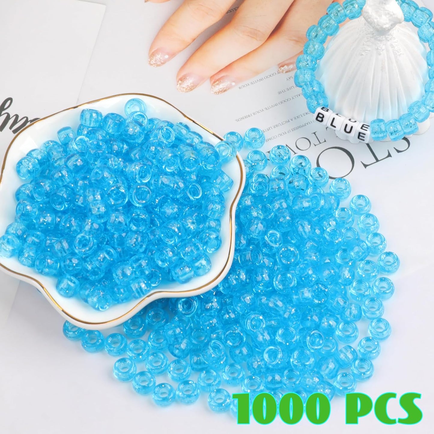 Auvoua 1000Pcs Pony Beads Bracelet 9mm Yellow Plastic Barrel Pony Beads for Necklace,Hair Beads for Braids,Key Chain,Jewelry Making (Yellow)