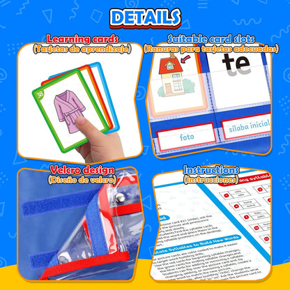 Torlam Spanish Learning Word Building Pocket Chart for Kids, Spanish Vocabulary Games Toddler Flash Cards Sight Words Flashcards Languages Spelling Reading Phonics Games for Kindergarten Preschool