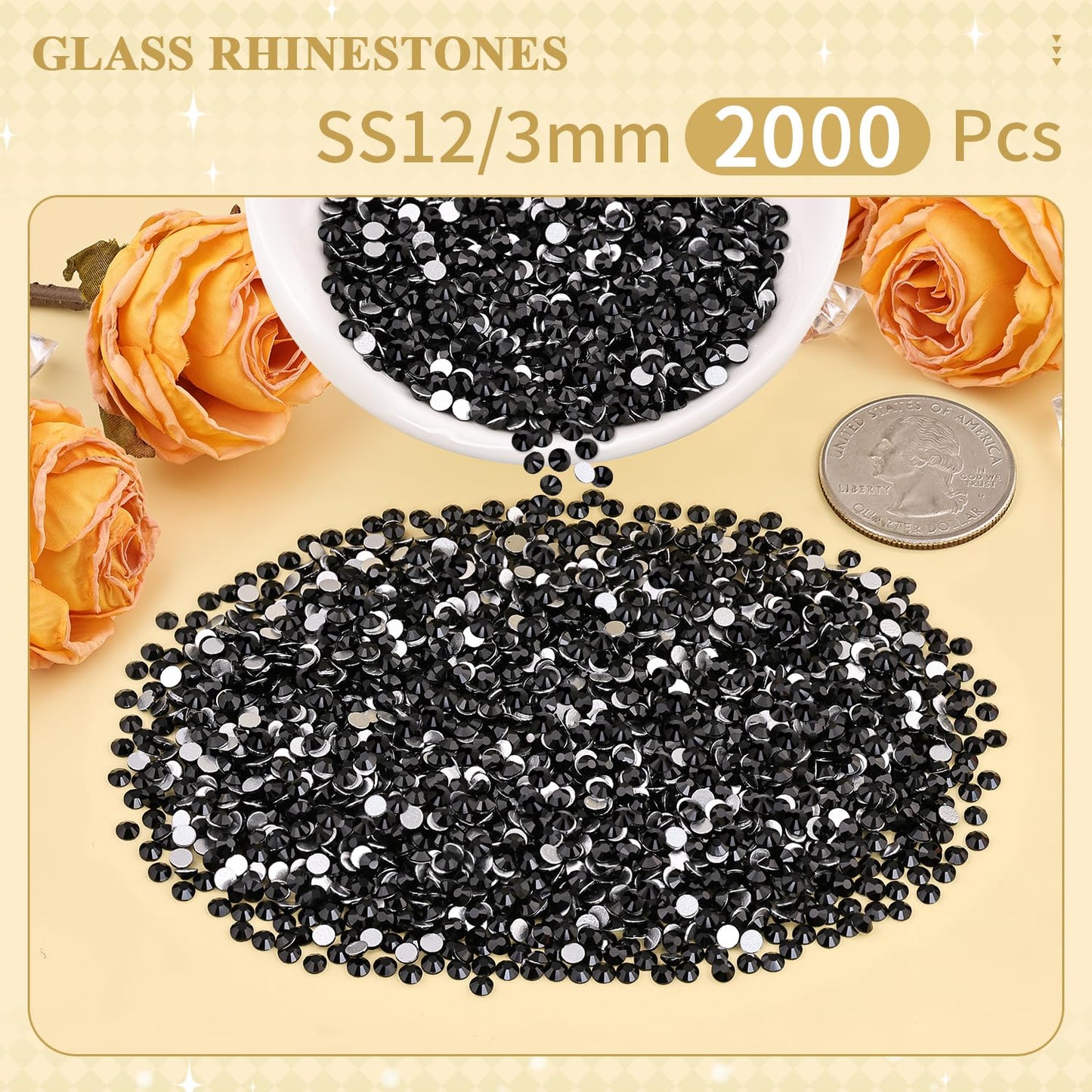 5000PCS SS6/2mm Glass Crystal Rhinestones (Clear), Bedazzling Flatback Rhinestones for Crafting DIY Crafts Nail Art Makeup Decoration, Gems Diamond Charms for Tumbler Shoes Clothing Mug