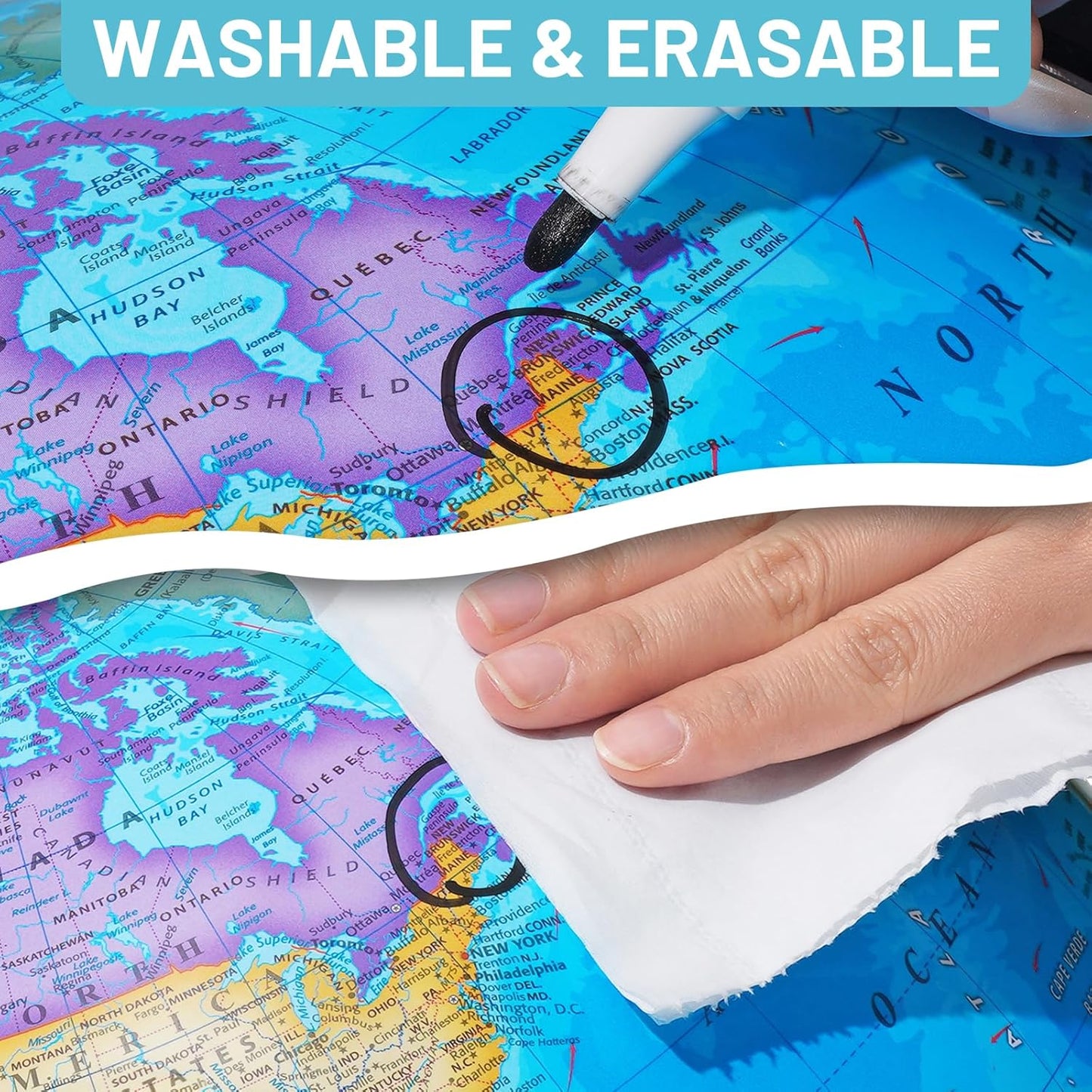 BSHAPPLUS World Globe with Stainless Steel Stand 13 inch, 720 Rotating & HD Waterproof Material, Teaching/Geographic/Decorative Globes with Clear Text for Elementary, Classroom, Home, School, Office