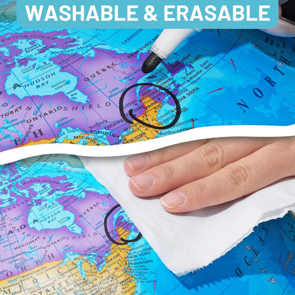 BSHAPPLUS World Globe with Stainless Steel Stand 13 inch, 720 Rotating & HD Waterproof Material, Teaching/Geographic/Decorative Globes with Clear Text for Elementary, Classroom, Home, School, Office