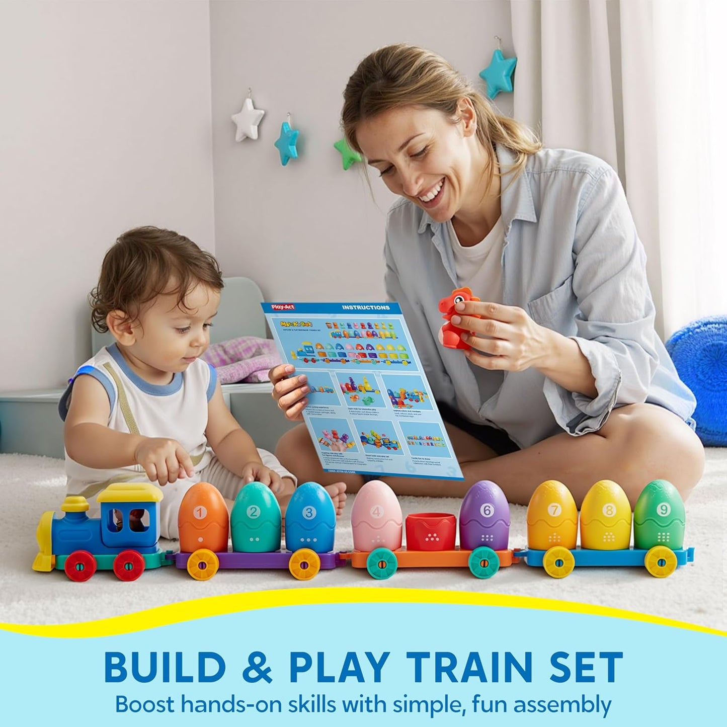 Play-Act Learning Toy for Toddlers 1 2 3 Years Old, Counting, Matching & Sorting Montessori Learning Farm Train Including 9 Farm Animals, Birthday Gift for Baby Boys Girls
