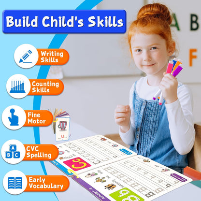 Preschool Learning Activities - Reusable Handwriting Tracing Books for Kids, PreK Kindergarten Workbooks, CVC Word Game, Numbers & Alphabet Educational Learning Toys for 3, 4, 5, 6 Year Old
