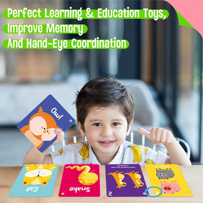 50 PCS Kid First Cognitive Flashcards,Double Sided Printed 7 in 1 Colorful Cards Alphabet,Numbers, Foods,Animals,Shapes,Colors with 3 Reclosable Rings,Learning Tool for Pre-K Kindergarten Toddlers