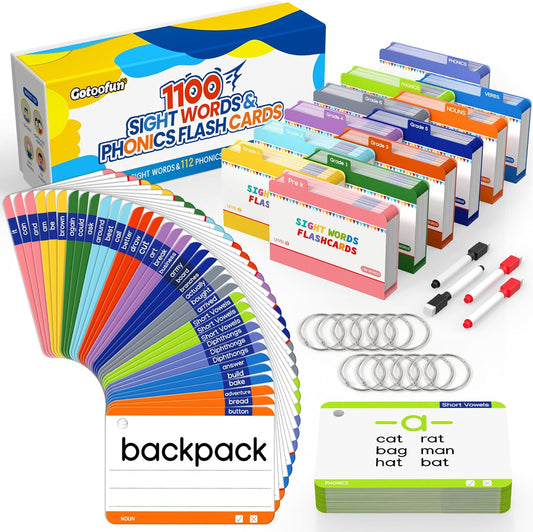 1180 Sight Words Flash Cards Kindergarten Hooked on Phonics Dolch & Fry High Frequency Site, Learn to Read CVC Blends, Short/Long Vowel Sounds, Games for 1 2 3 4 5 6 Grade, Kids 4-13 Years