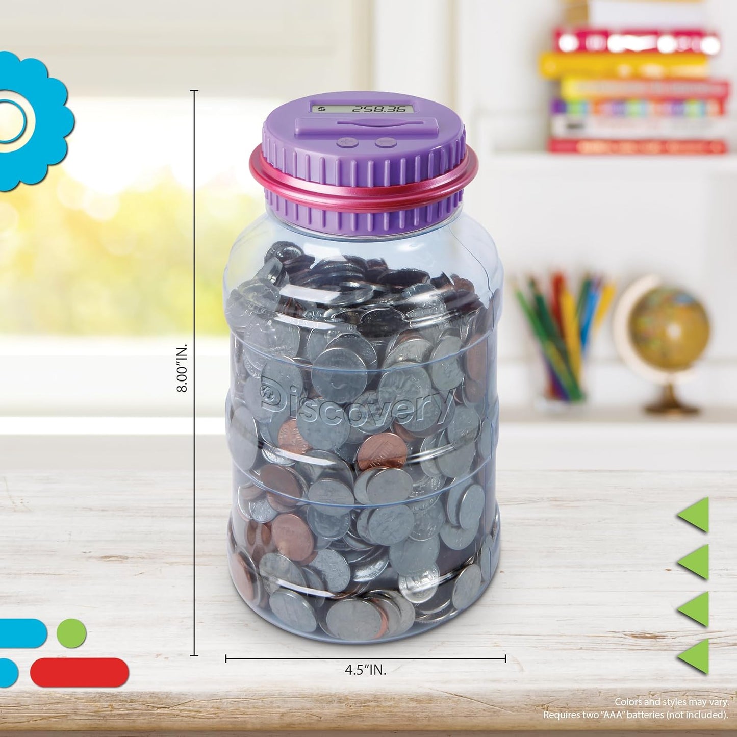 Discovey Digital Coin Counter Money Jar, LCD Screen, Automatic Piggy Bank Savings for US Coins, Keeps Track of Deposits, Battery Operated, Kids Gift