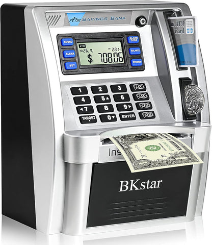 BKstar ATM Piggy Bank for Kids - Talking Electronic Money Bank with Debit Cards & Digital Coin Counter for Real Money, Boys Girls