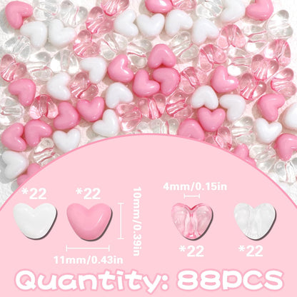88PCS Pink White Hair Beads for Braids Lovely Heart Shape Loc Dreadlock Valentine's Day Bead Accessories Cute Acrylic Small Pony Beads for Kids Girls
