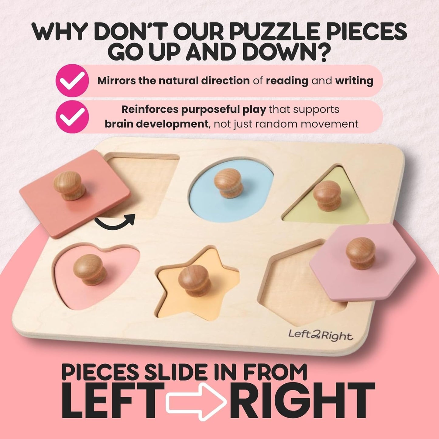 LEFT2RIGHT Wooden Puzzle for Toddlers 1-3 | Montessori Puzzle for 2 Year Old | Best Educational Puzzle for Motor Skills & Sensory Learning | Wooden Peg Puzzles for Toddlers 1-3 Transportation Edition