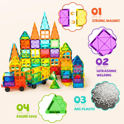 cossy 60 Pcs Magnet Tiles Magnetic 3D Building Blocks Set Educational Construction Toys for 3+ Year Kids with Stronger Magnets, Rivets-Fastened, Educational,Recreational, Conventional