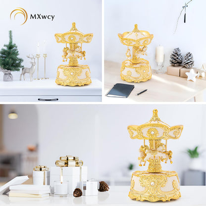 Carousel Music Box Gold & Ivory Christmas Snow Globes, 8.3" Rotate Carousel Snow Globe for Kids & Adults, Classic Wind up Musical Snow Globe Birthday Gifts for Women Girls, Carousel Horse Home Decor