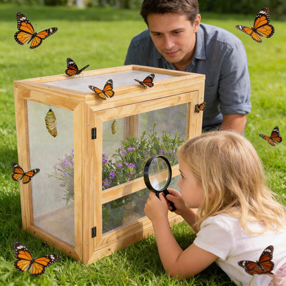 Yohsnor Butterfly Habitat - 20x18 Inch Wooden Monarch Enclosure for Caterpillar Growth & Hatching - Durable Outdoor Insect Observation Station with Safe Professional Mesh - Educational Butterfly Kit