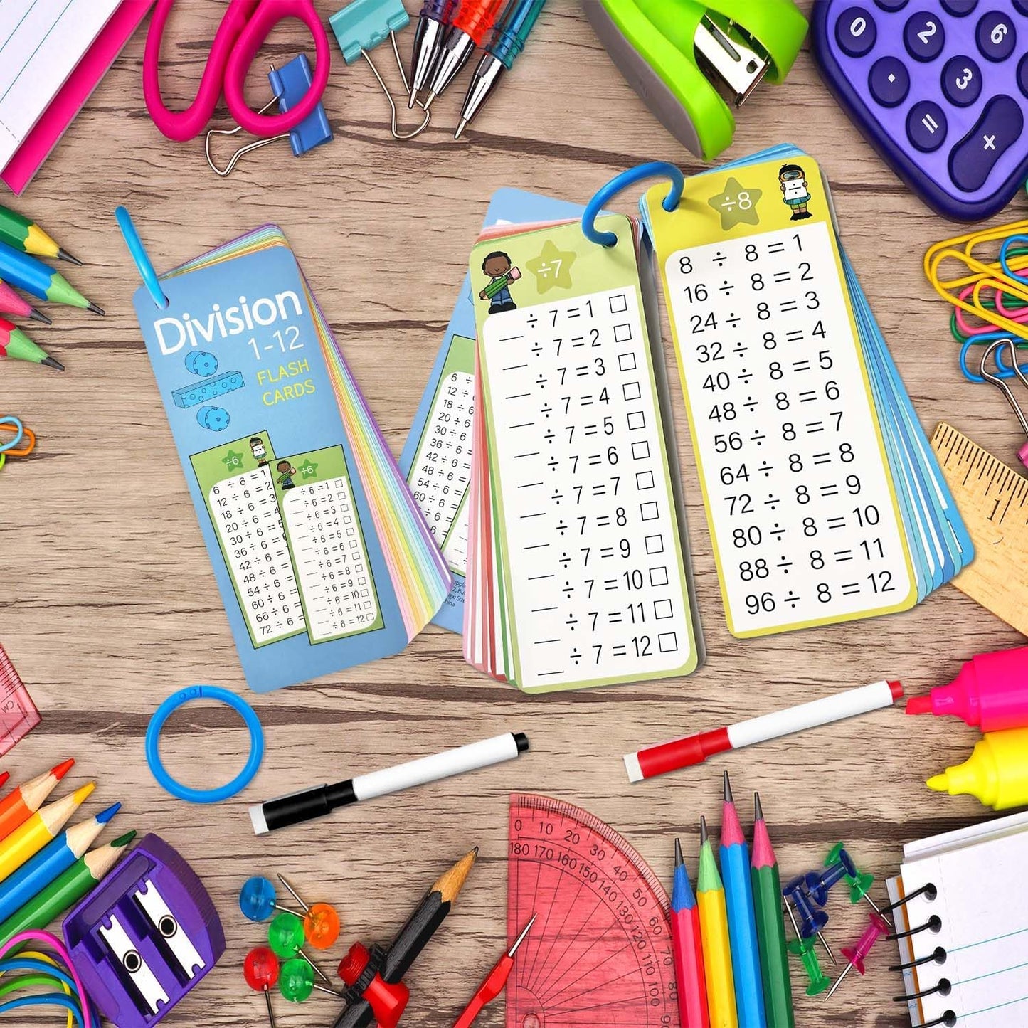 Multiplication Flash Cards 0-12, 15PCS Times Table Flash Cards Chart, with Dry Erase Markers Sorting Ring, 1st, 2nd, 3rd Grades Educational Math Multiplication Game for Kids Classroom Home